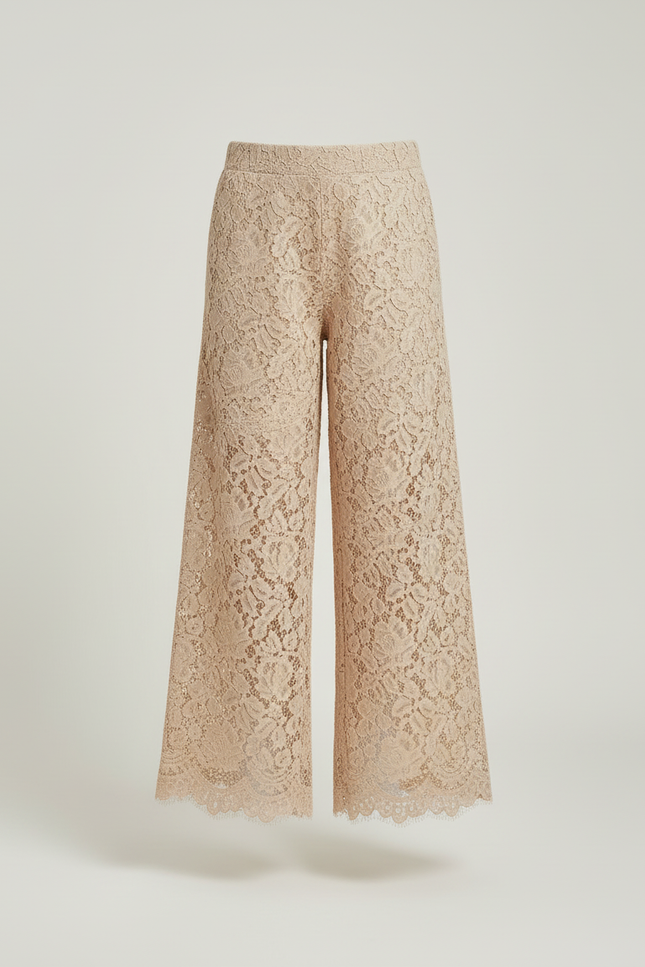 Pantalon Beige Dentelle Ample Fluide Fille Élégant - Polyester - vue 3