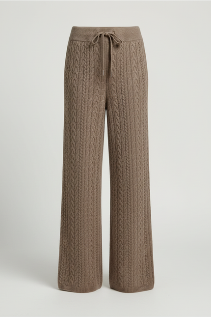 Pantalon Beige Tricoté Câble Ample Confortable Femme - Marron Maille - vue 3