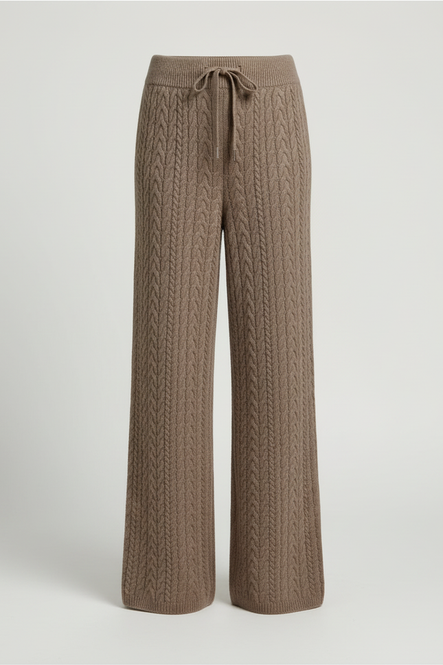 Pantalon Beige Tricoté Câble Ample Confortable Femme - Marron Maille - vue 3