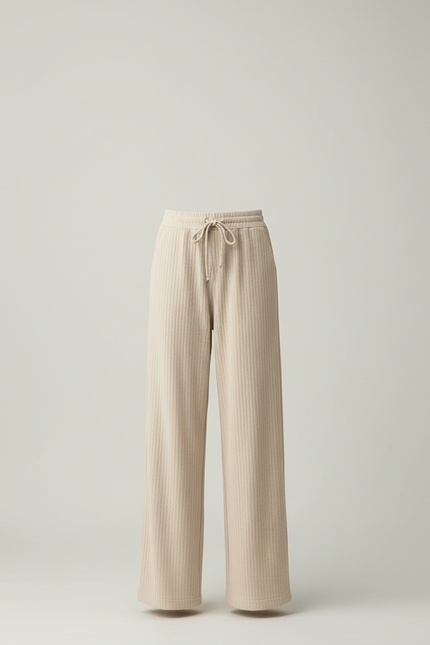 Pantalon Beige Côtelé Ample Droit Cordon - Maille - vue 3