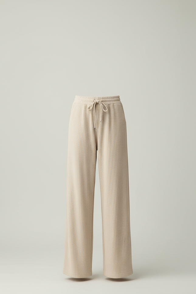 Pantalon Beige Côtelé Ample Droit Cordon - Maille - vue 3
