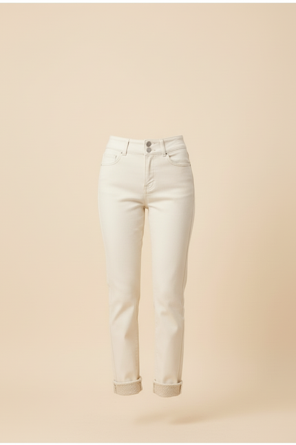 Pantalon Beige Velours Épais Taille Haute Slim - vue 3