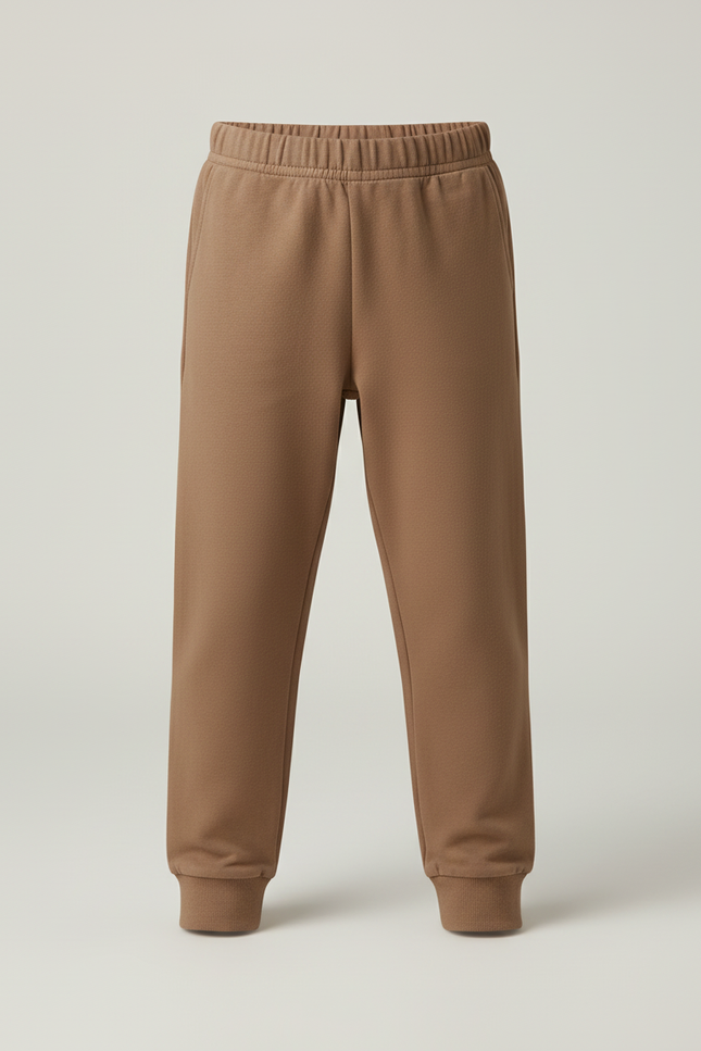 Pantalon Beige Coton Ample Décontracté Enfant Uni - Marron Molleton - vue 3
