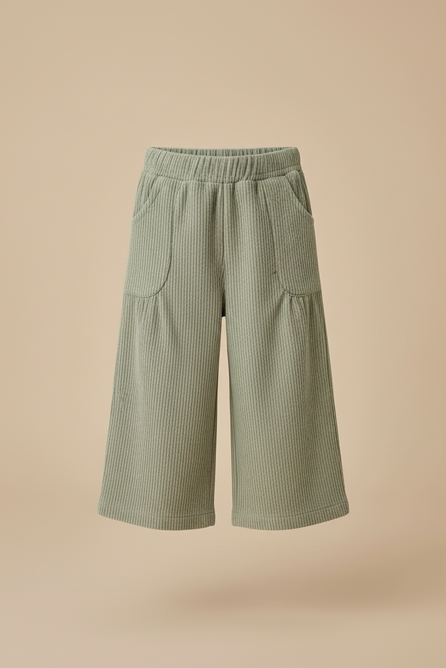 Pantalon Beige Côtelé Ample Enfant Décontracté Vert - Cordé - vue 3