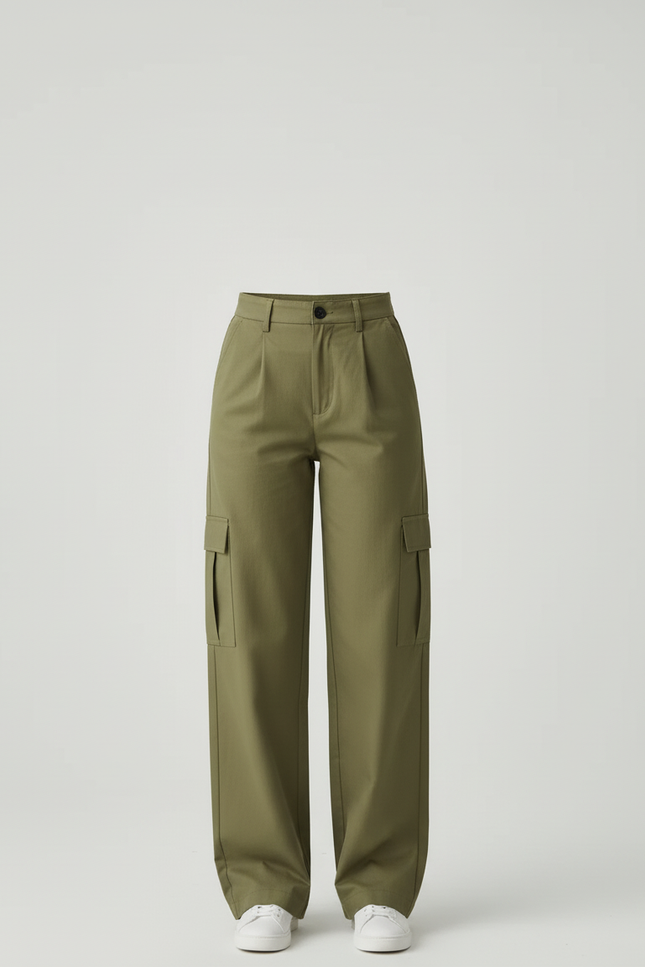 Pantalon Beige Cargo Ample Femme Coton - Kaki - vue 3