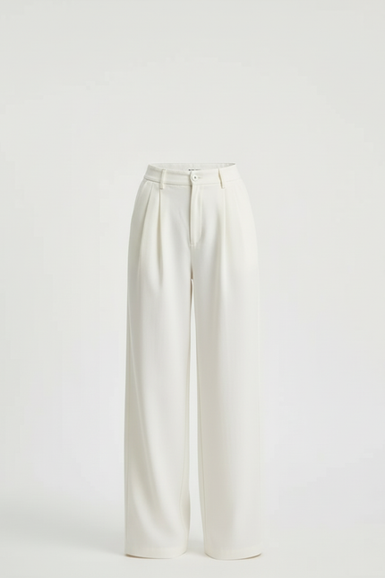 Pantalon Beige Fluide Ample Plissé Élégant - Blanc Polyester - vue 3