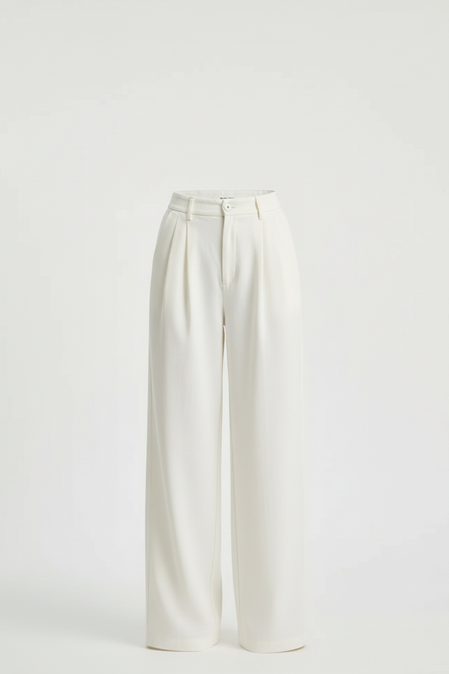 Pantalon Beige Fluide Ample Plissé Élégant - Blanc Polyester - vue 3