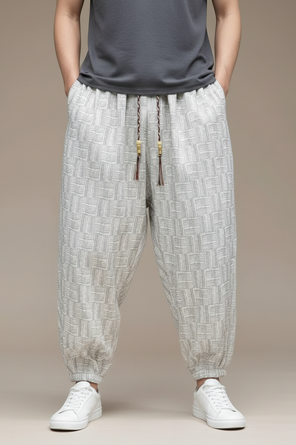 Pantalon Beige Lin Imprimé Ample Décontracté Homme - vue 3