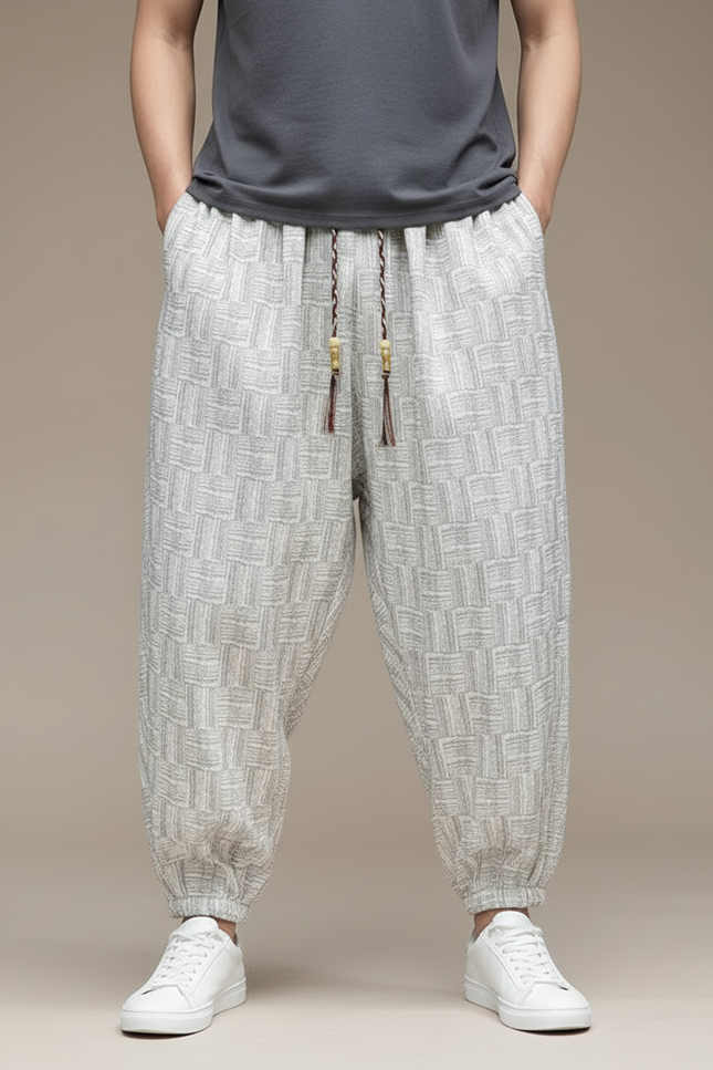 Pantalon Beige Lin Imprimé Ample Décontracté Homme - vue 3