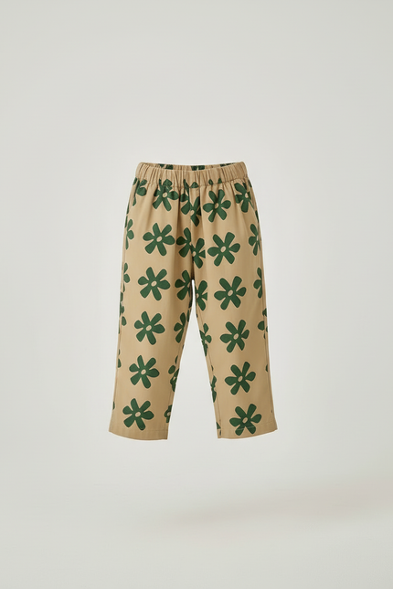 Pantalon Beige Ample Coton Imprimé Floral Enfant Décontracté - vue 3