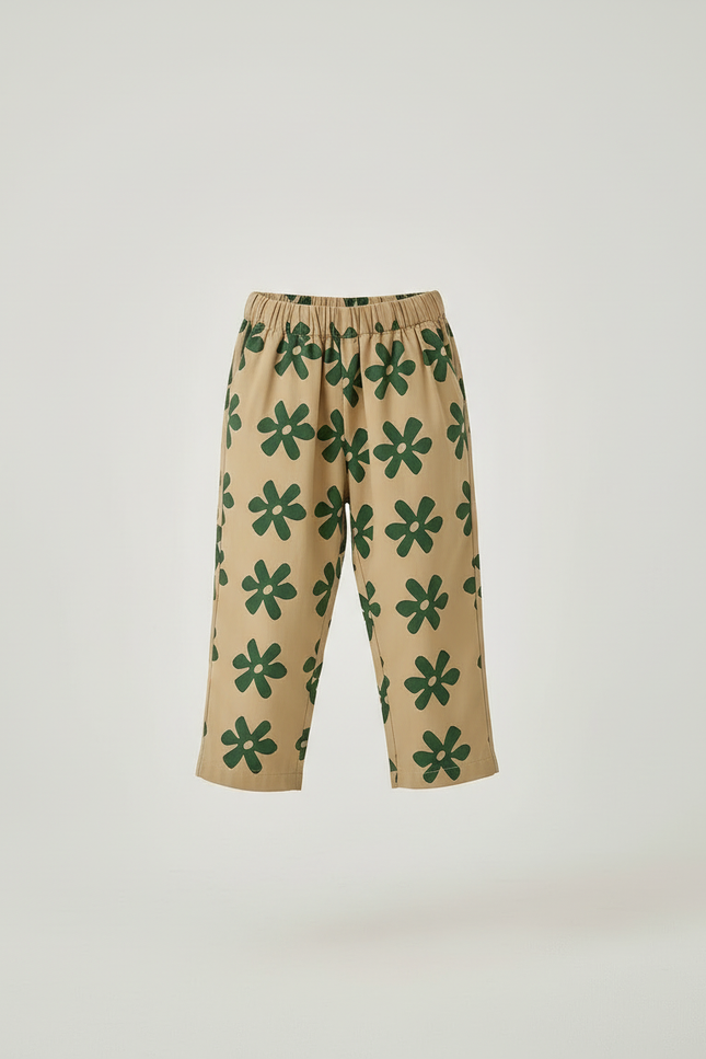 Pantalon Beige Ample Coton Imprimé Floral Enfant Décontracté - vue 3