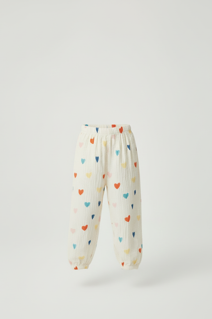 Pantalon Beige Cœurs Colorés Ample Léger Enfant - Coton - vue 3