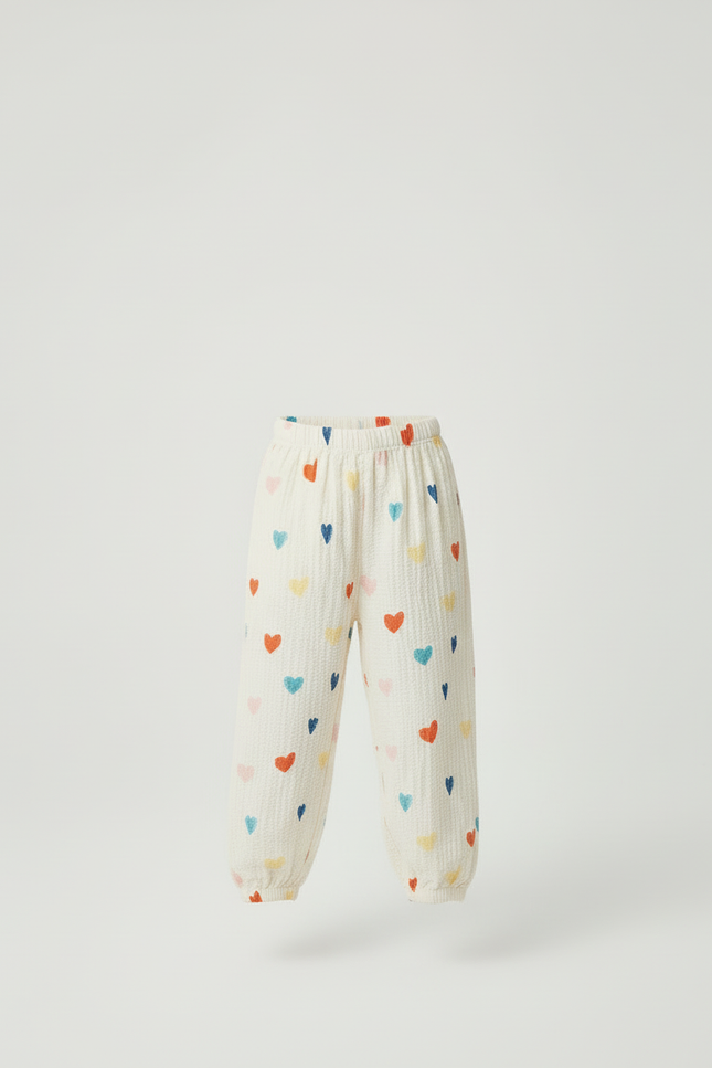 Pantalon Beige Cœurs Colorés Ample Léger Enfant - Coton - vue 3