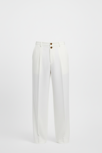 Pantalon Beige Droit Ample Décontracté Homme Élégant - Blanc Gabardine - vue 3
