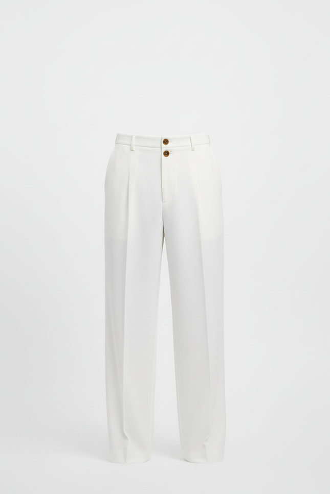 Pantalon Beige Droit Ample Décontracté Homme Élégant - Blanc Gabardine - vue 3
