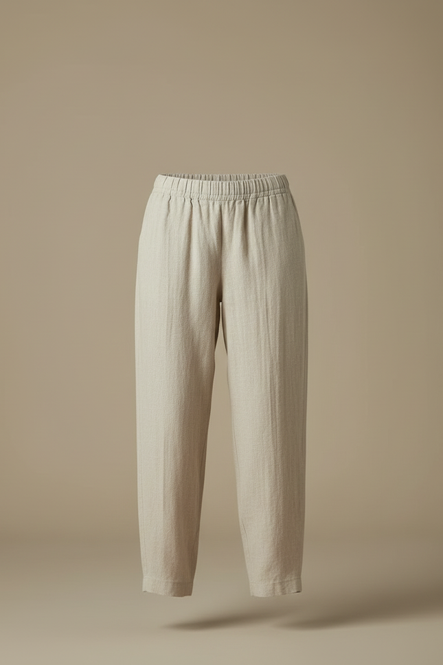 Pantalon Beige Ample Lin Décontracté Femme - vue 3