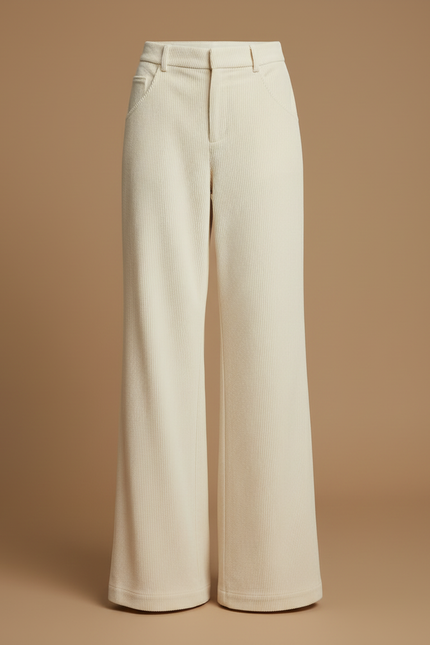 Pantalon Beige Côtelé Ample Droit Élégant Femme - Cordé - vue 3