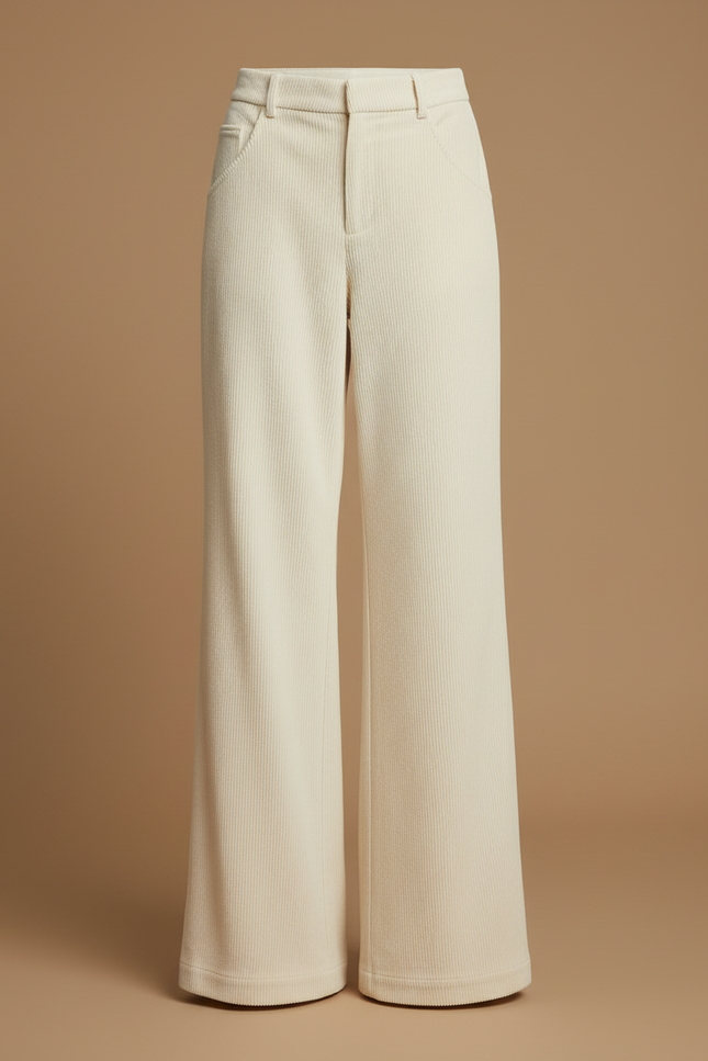 Pantalon Beige Côtelé Ample Droit Élégant Femme - Cordé - vue 3