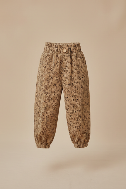 Pantalon Beige Côtelé Floral Ample Enfant - Cordé - vue 3