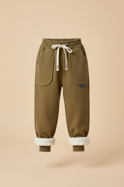 Pantalon Beige Côtelé Doublé Chaud Enfant Fille - Kaki Cordé - vue 3