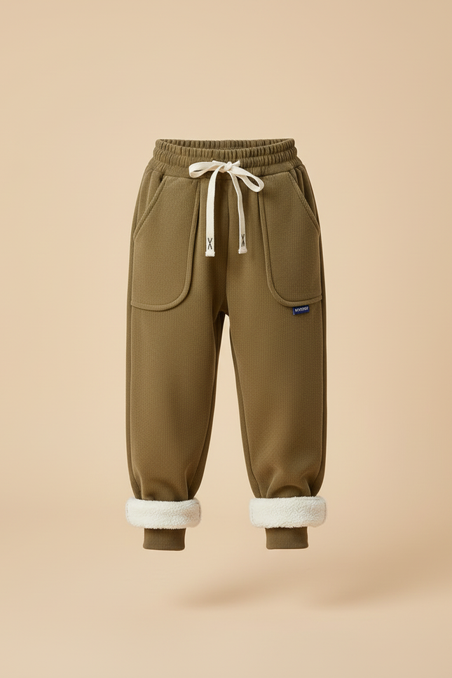 Pantalon Beige Côtelé Doublé Chaud Enfant Fille - Kaki Cordé - vue 3