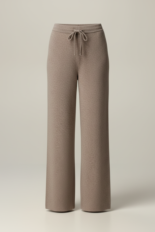 Pantalon Beige Ample Tricoté Confortable Décontracté Femme - Marron Maille - vue 3