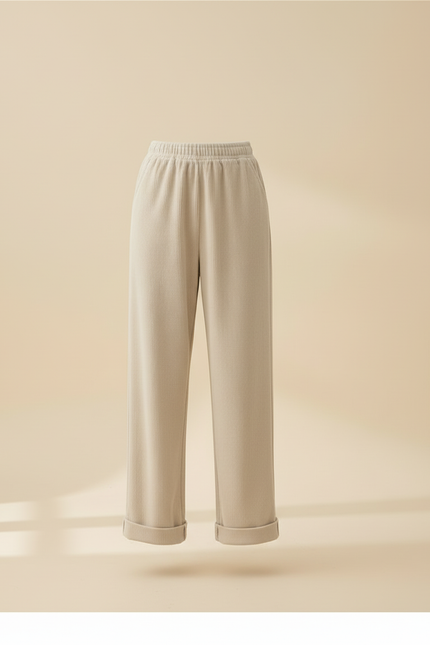 Pantalon Beige Côtelé Large Élastique Décontracté Hiver - Cordé - vue 3