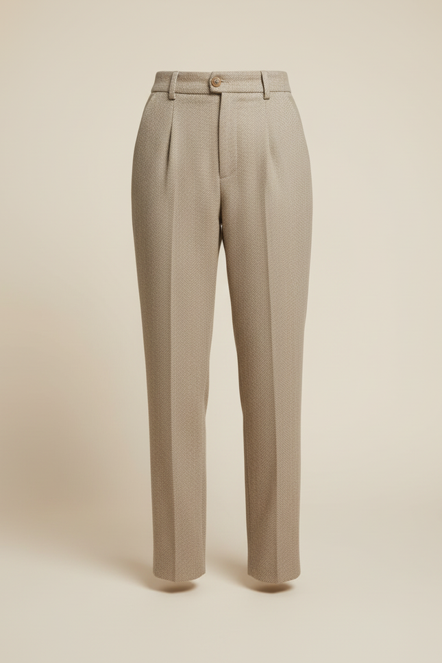 Pantalon Beige Laine Plissé Taille Haute Élégan - vue 3