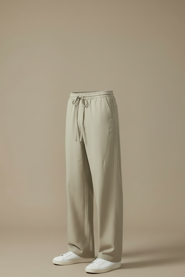Pantalon Beige Coton Lin Ample Décontracté Homme - vue 3