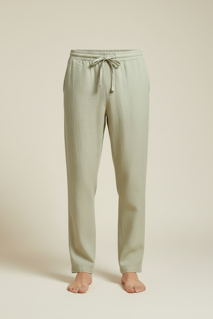 Pantalon Beige Lin Coton Ample Homme Décontracté - Vert - vue 3