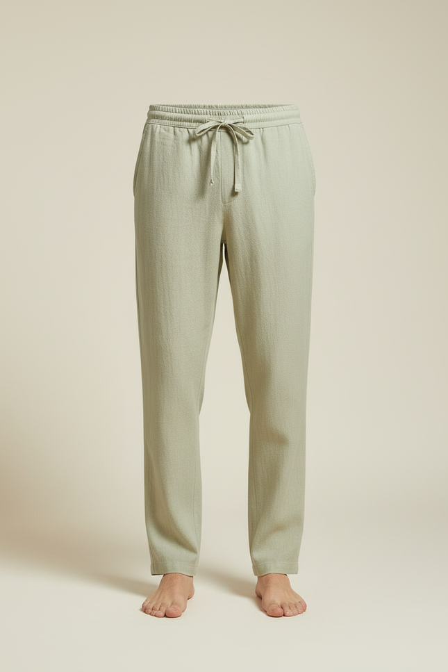 Pantalon Beige Lin Coton Ample Homme Décontracté - Vert - vue 3