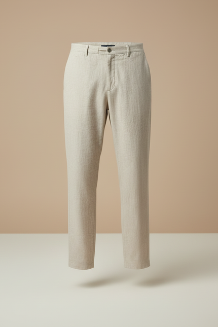 Pantalon Beige Droit Léger Coton Lin Homme - vue 3