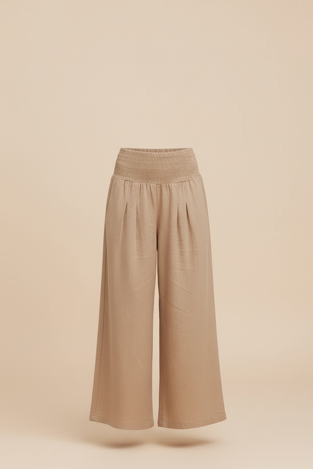Pantalon Beige Ample Fluide Taille Haute Lin - vue 3