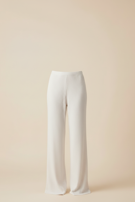 Pantalon Beige Côtelé Droit Fluide Femme Décontracté - Maille - vue 3