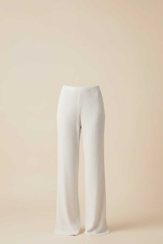Pantalon Beige Côtelé Droit Fluide Femme Décontracté - Maille - vue 3
