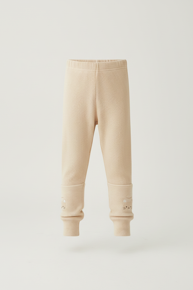 Pantalon Beige Côtelé Brodé Lapin Confortable Enfant - Maille - vue 3