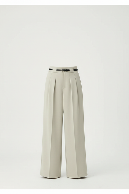 Pantalon Beige Ample Plissé Droit Élégant - Polyester - vue 3