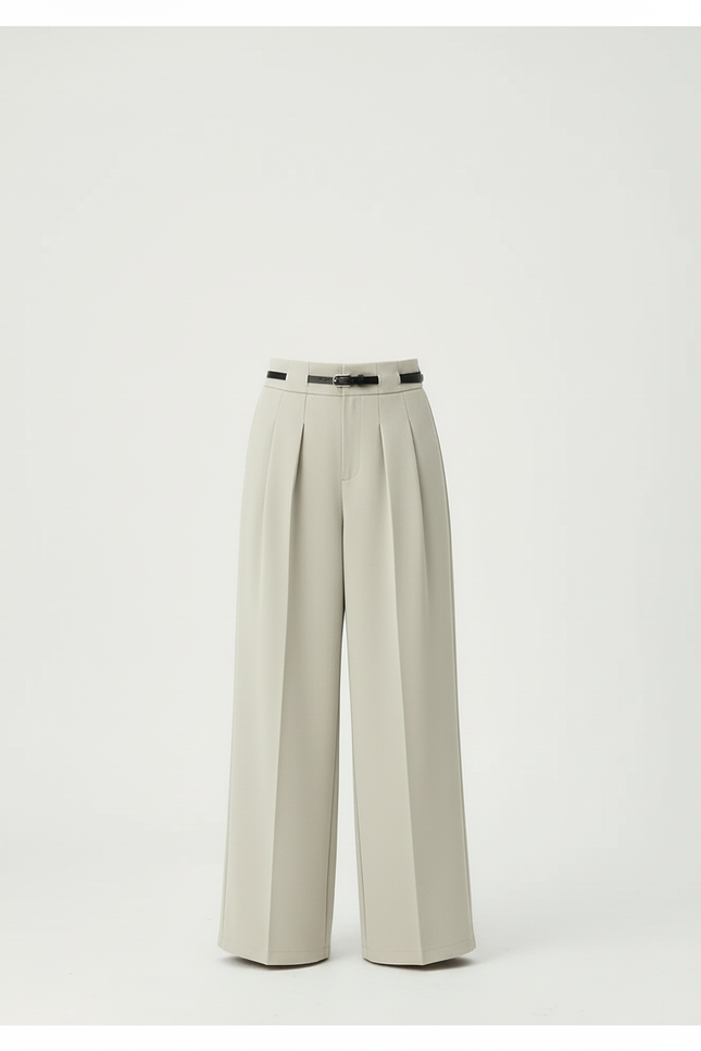 Pantalon Beige Ample Plissé Droit Élégant - Polyester - vue 3