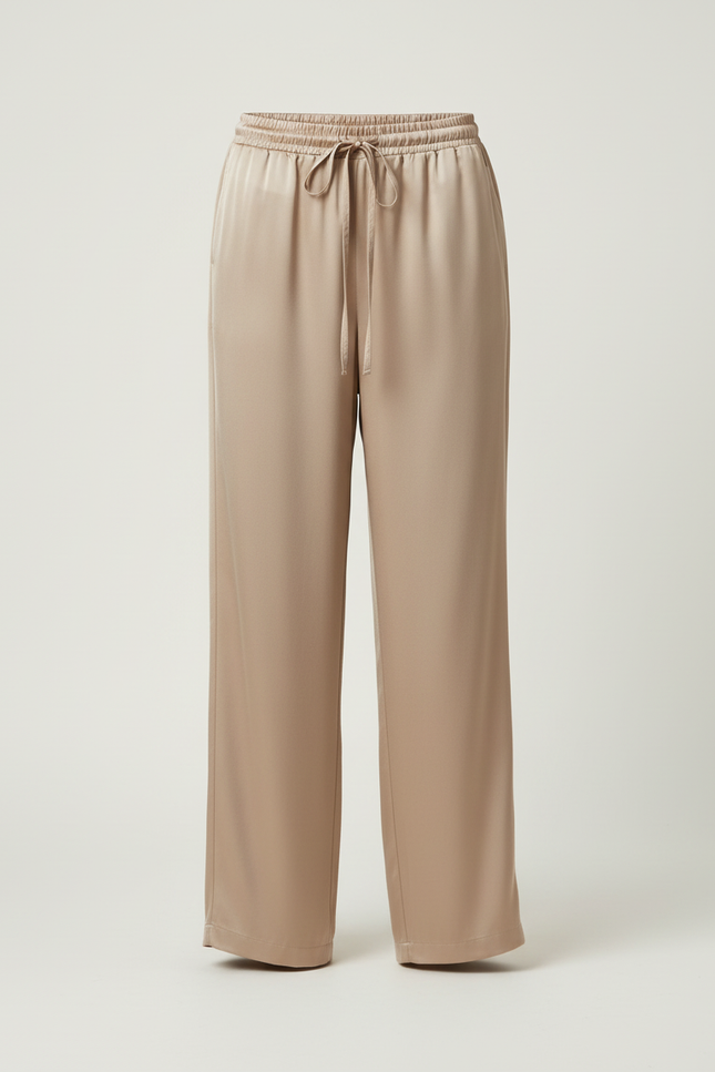Pantalon Beige Satiné Fluide Ample Élégant Femme - vue 3