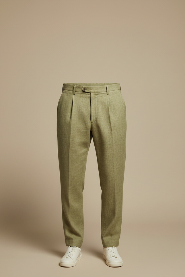 Pantalon Beige Lin Plissé Décontracté Homme - Vert - vue 3