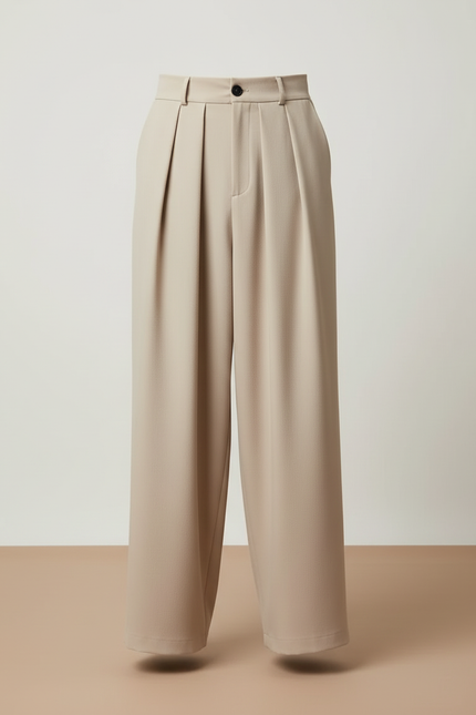 Pantalon Beige Plissé Large Fluide Décontracté Homme - Polyester - vue 3