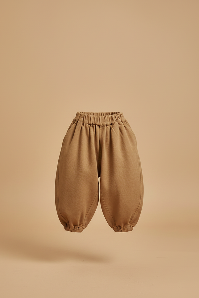 Pantalon Beige Ample Sarouel Garçon Coton - Camel Molleton - vue 3