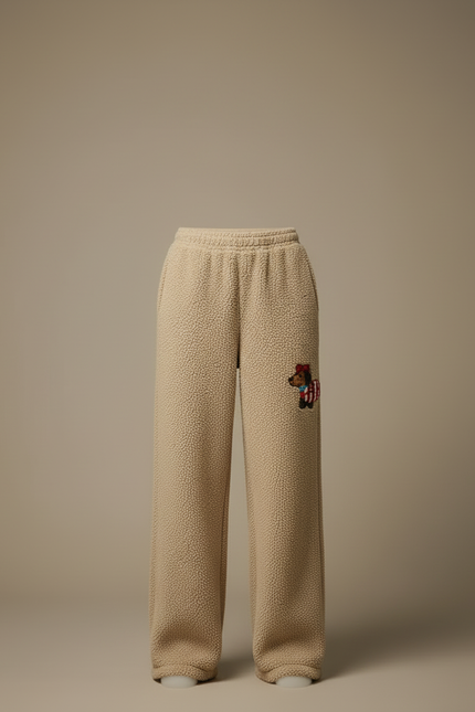 Pantalon Beige Polaire Ample Brodé Décontracté Femme - Molleton - vue 3