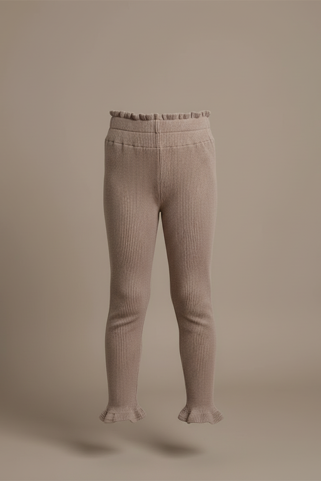 Pantalon Beige Côtelé Tricoté Volants Confortable Fille - Maille - vue 3