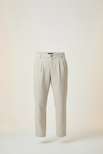Pantalon Beige Lin Plissé Décontracté Homme Ample - vue 3