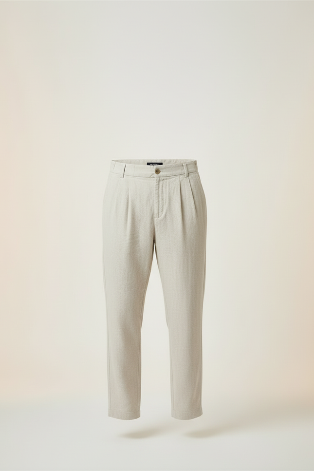 Pantalon Beige Lin Plissé Décontracté Homme Ample - vue 3