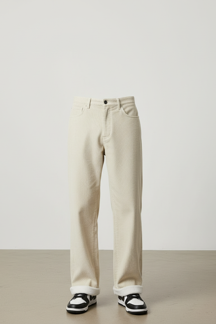 Pantalon Beige Côtelé Droit Ample Doublé Homme - Cordé - vue 3