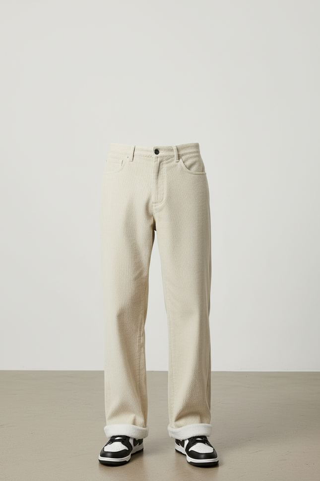 Pantalon Beige Côtelé Droit Ample Doublé Homme - Cordé - vue 3