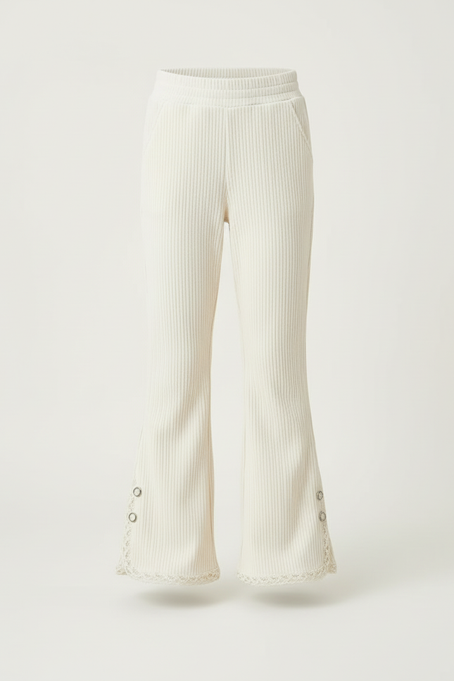 Pantalon Beige Côtelé Évasé Dentelle Fille - Cordé - vue 3