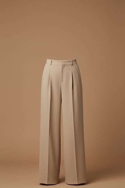 Pantalon Beige Large Fluide Plissé Taille Haute - Polyester - vue 3